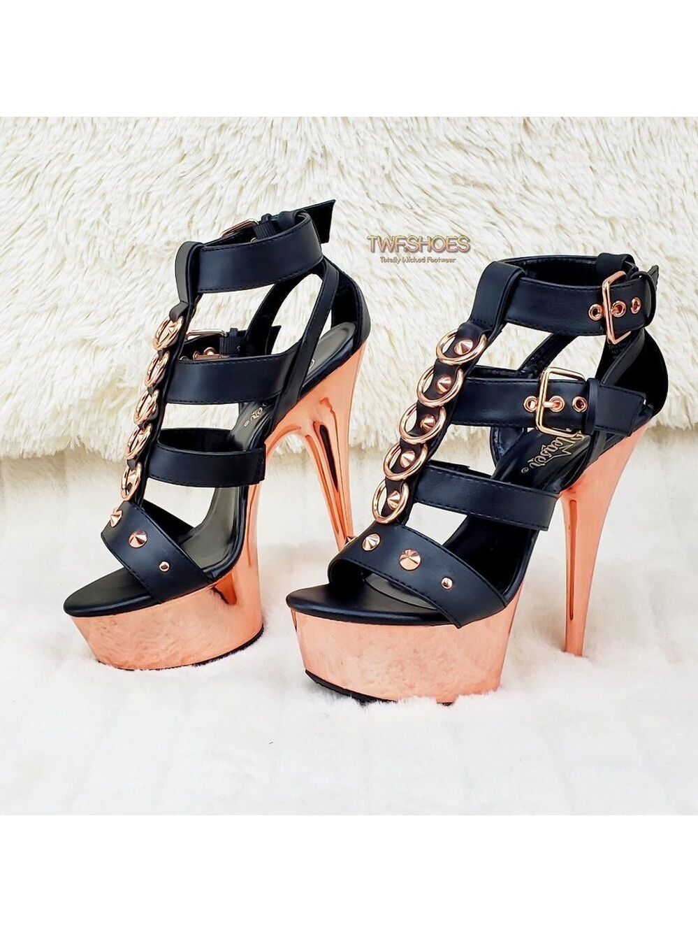 Delight 658 Rose Gold High Heel Platform Cage Sandals Shoes - Picture 4 of 14